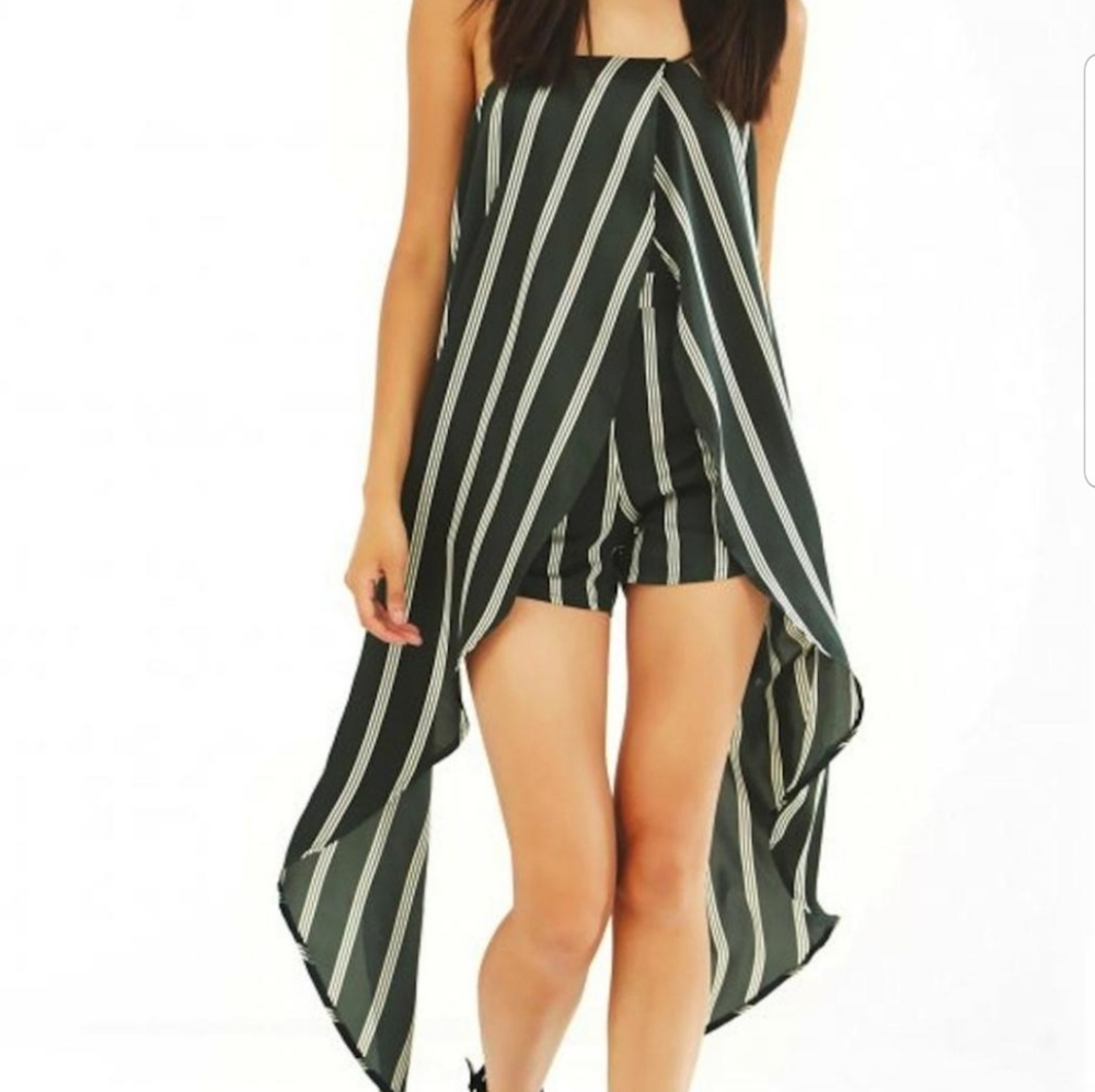 Lavish Alice Green and Beige Stripe Cape Playsuit